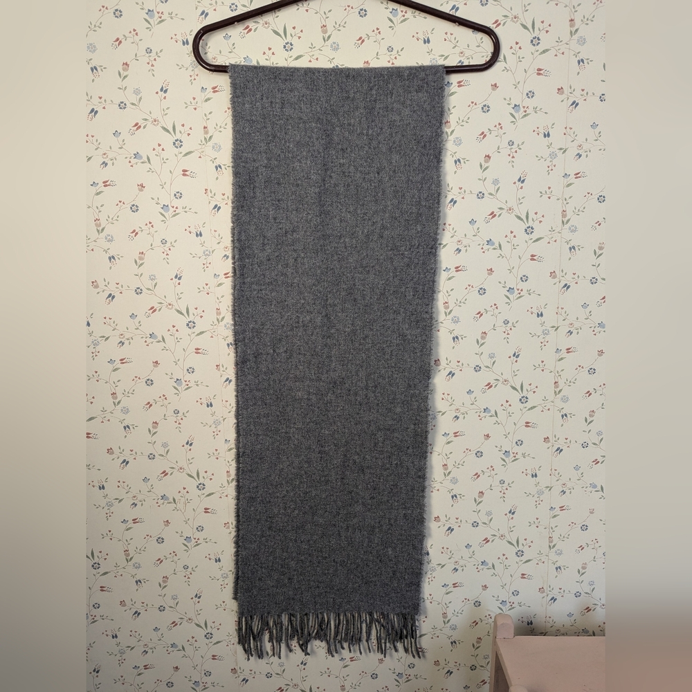 Gray Wool Scarf Soft Light Fringed Preppy Minimalist Staple New England Academia